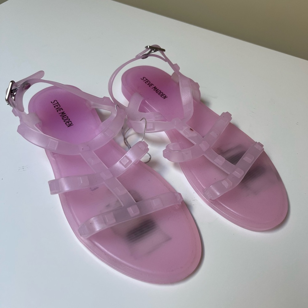 Steve Madden Girl’s Pastel Pink Jelly Sandals Size 4 Ankle‎ Straps Buckles